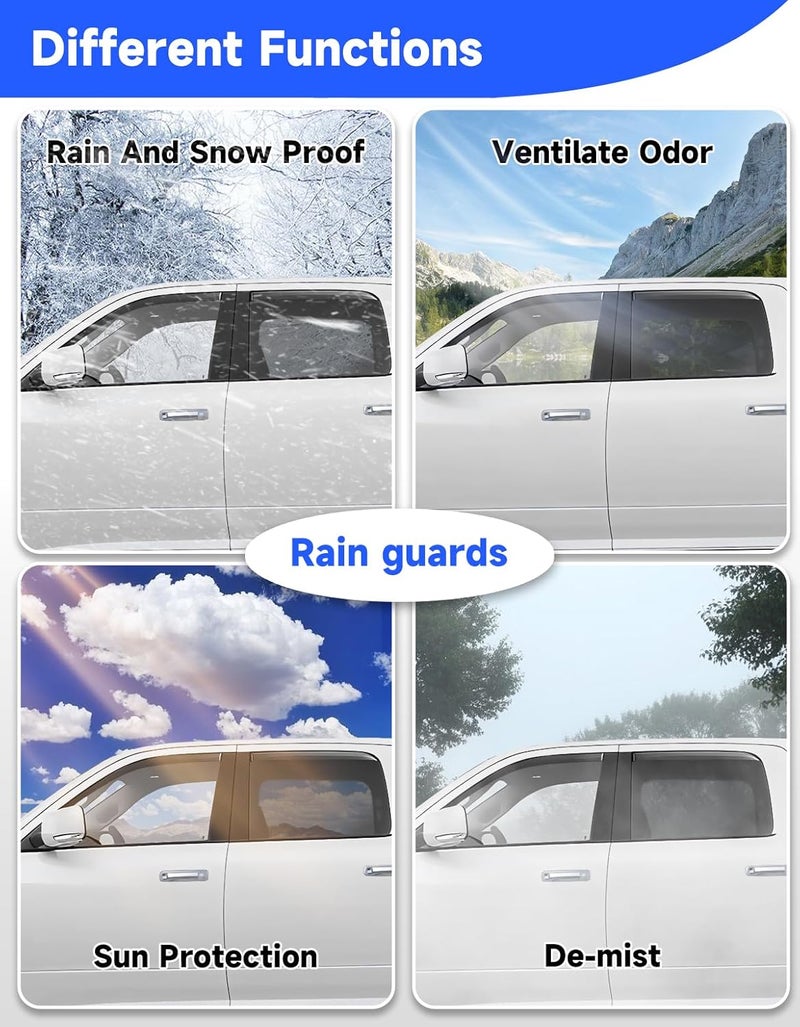Breejoy in-Channel Rain Guards Fit for Truck Dodge RAM 2009-2018 Crew Cab Mega Cab Window Rain Guards Visors Vent Visors Window Deflector Vent Shades Car Accessories -4 pcs - Image 4